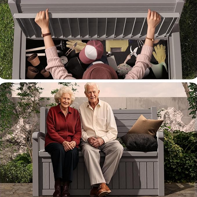 80 Gallon Outdoor Storage Bench Deck Box Waterproof Lockable, Outdoor Storage - Image 7