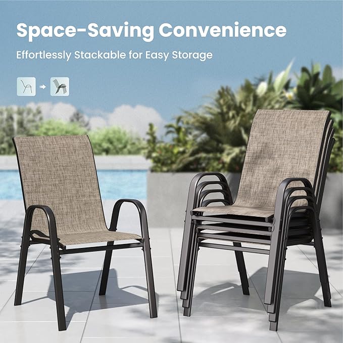 PHI VILLA Patio Chairs Set of 2, Outdoor Stackable Dining Chairs - Image 3