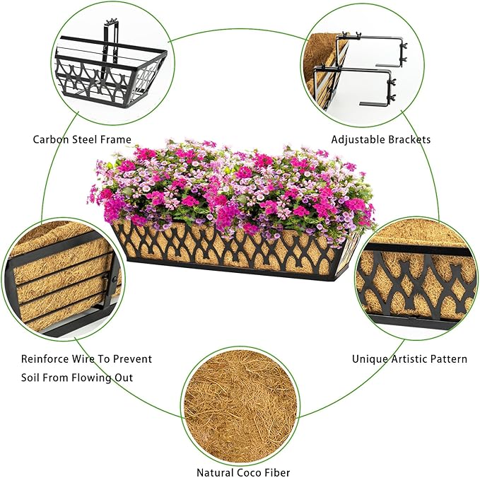 6 Pack 24 Inch Window Boxes Planters Railing Planter Box - Image 3