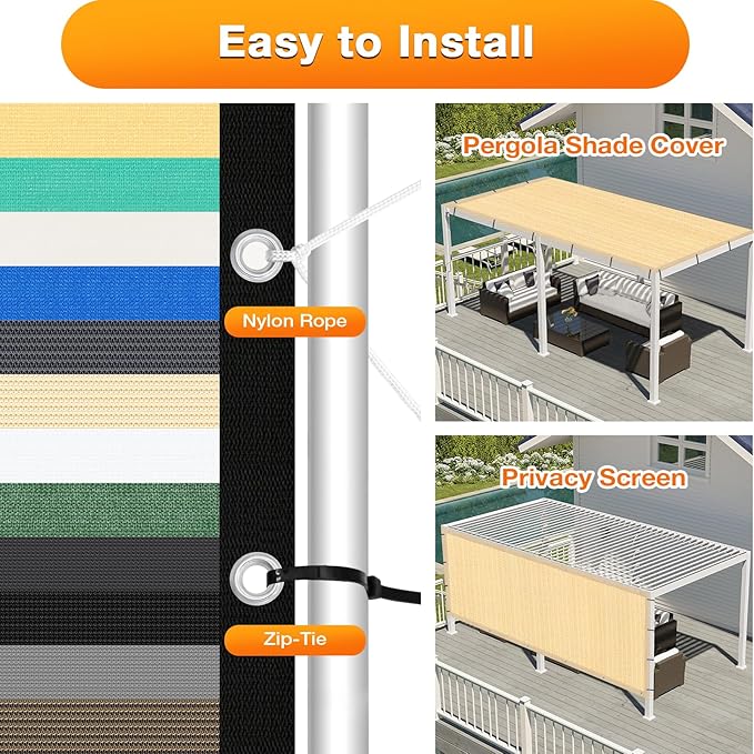 Artpuch Outdoor Pergola Shade Cover 15' X 15' Sun Shade Cloth - Image 5