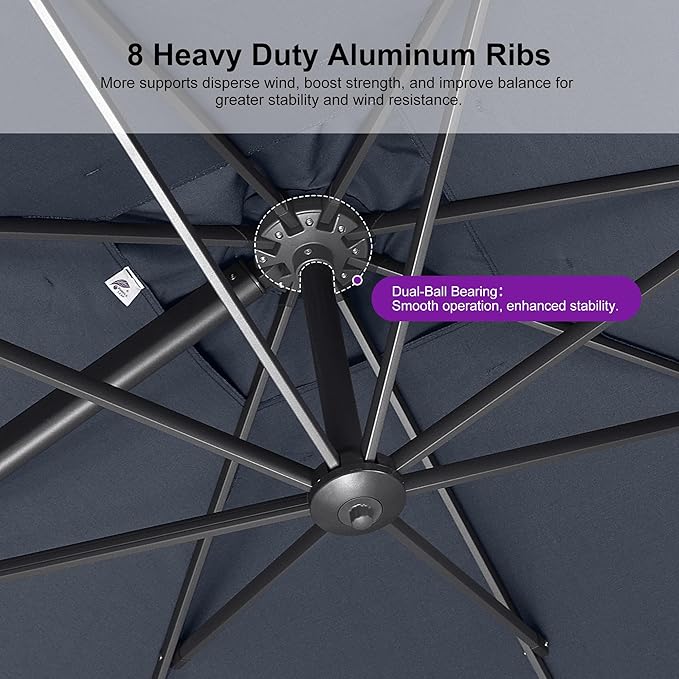 PURPLE LEAF Patio Umbrella 9' X 9' Rectangle Cantilever Umbrella Large Aluminum - Image 8