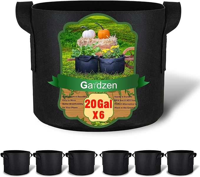 Gardzen 6-Pack 20 Gallon Grow Bags, Aeration Fabric Pots by Gardzen