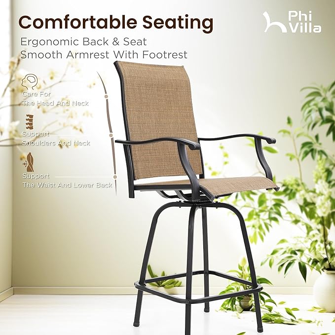 PHI VILLA Outdoor Bar Stools Set of 4, Swivel Patio Bar Stools & Chairs - Image 7