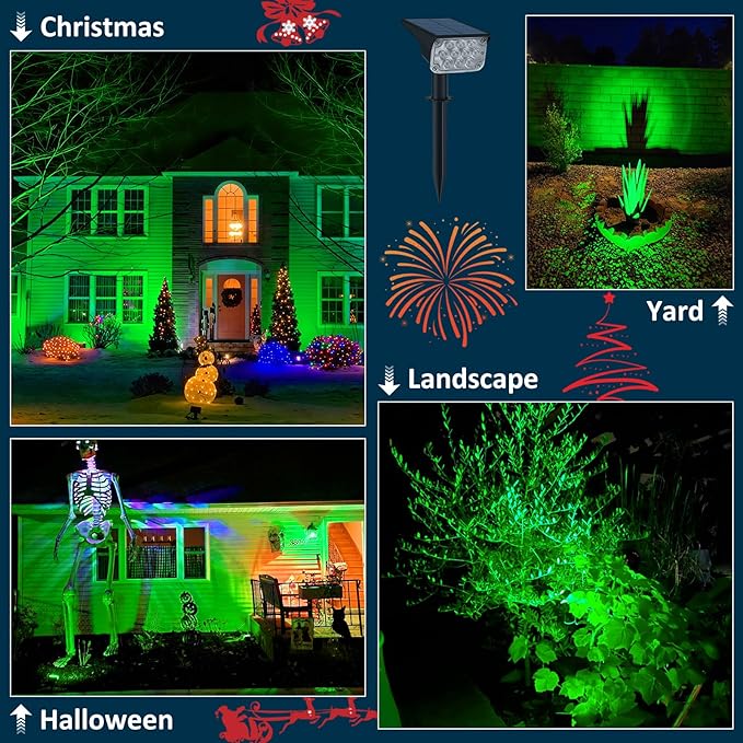 T-SUNUS Green Solar Spot Lights Outdoor Landscape Spotlights 2 Pack Dusk to - Image 6