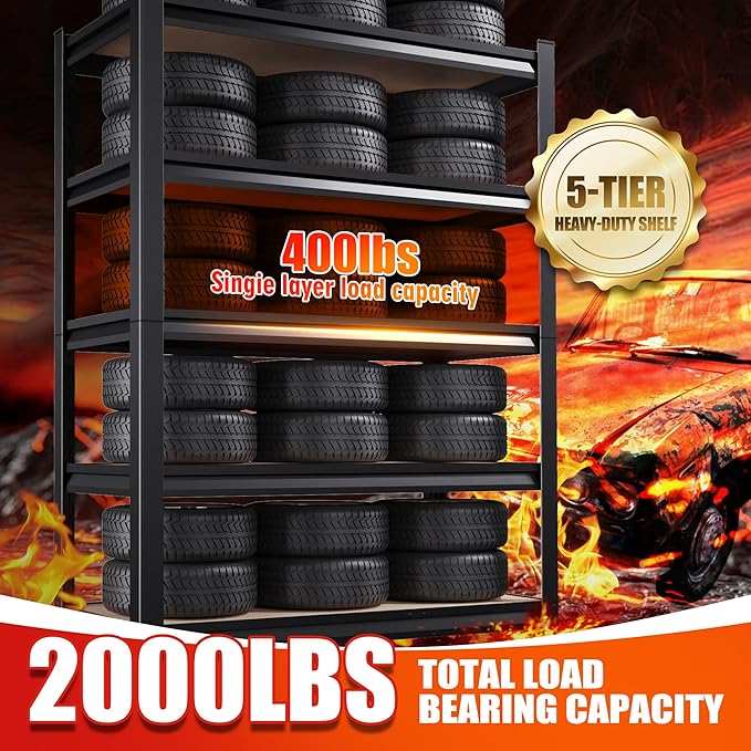 71"H Garage Shelving-5 Tier Garage Storage Shelves, Adjustable Heavy Duty Metal - Image 6