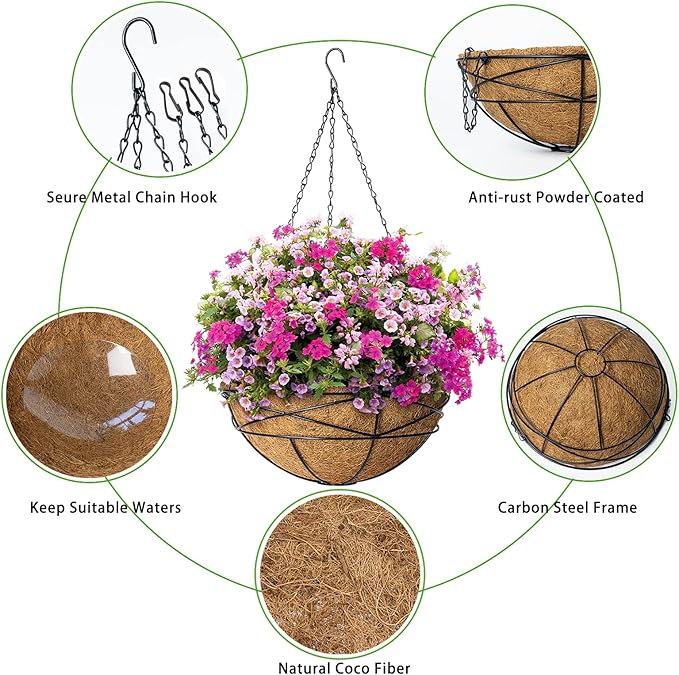 4 Pack 10 Inch Hanging Planters Metal Wire Flower Baskets - Image 3