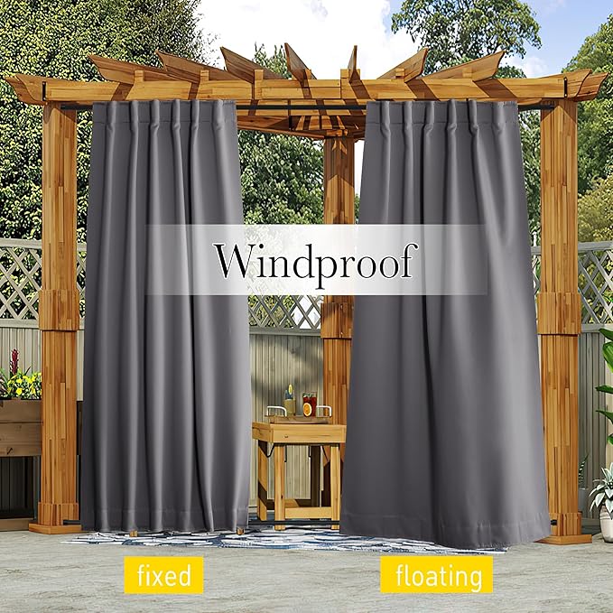 NICETOWN 2 Panels Outdoor Curtains Waterproof Pocket & Back Tab on Top & Bottom - Image 2