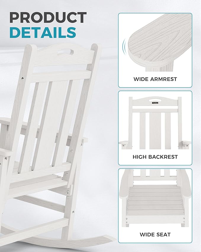 Ciokea Oversized Outdoor Rocking Chairs Set of 2, 380lbs Heavy-Duty Large Patio - Image 6