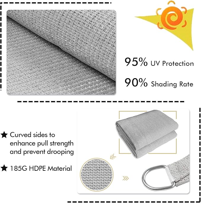 KANAGAWA Sun Shade Sail 10'x10' Gray Square UV Block Canopy Awning Shelter - Image 3