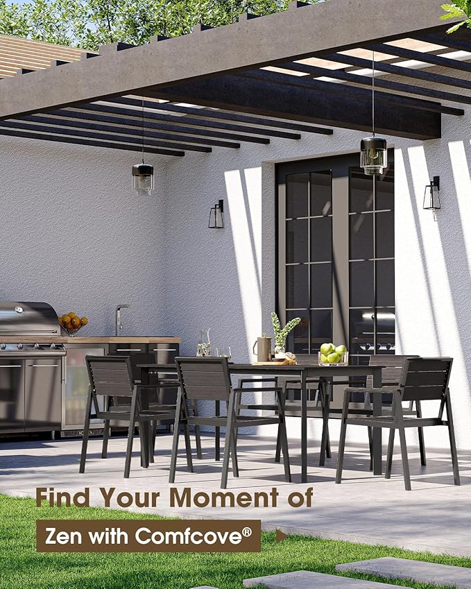 Outdoor Dining Set for 6, Aluminum Patio HDPS Outdooor Table and Chairs Set - Image 7