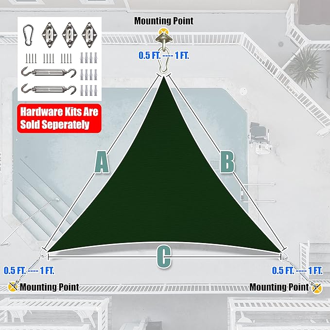 Amgo Custom Size 11' x 11' x 11' Green Triangle Sun Shade Sail Order to Make - Image 7