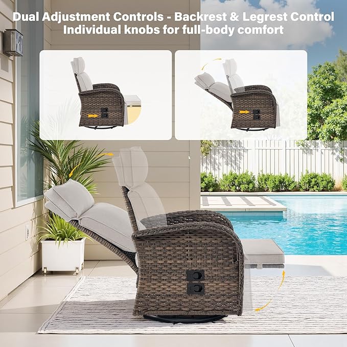 Belord Dual-Adjust Outdoor Swivel Recliner Chair – Reclining Patio Chair - Image 4