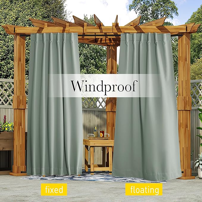 NICETOWN 2 Panels Sage Green Blackout Outdoor Curtains Patio Waterproof - Image 2