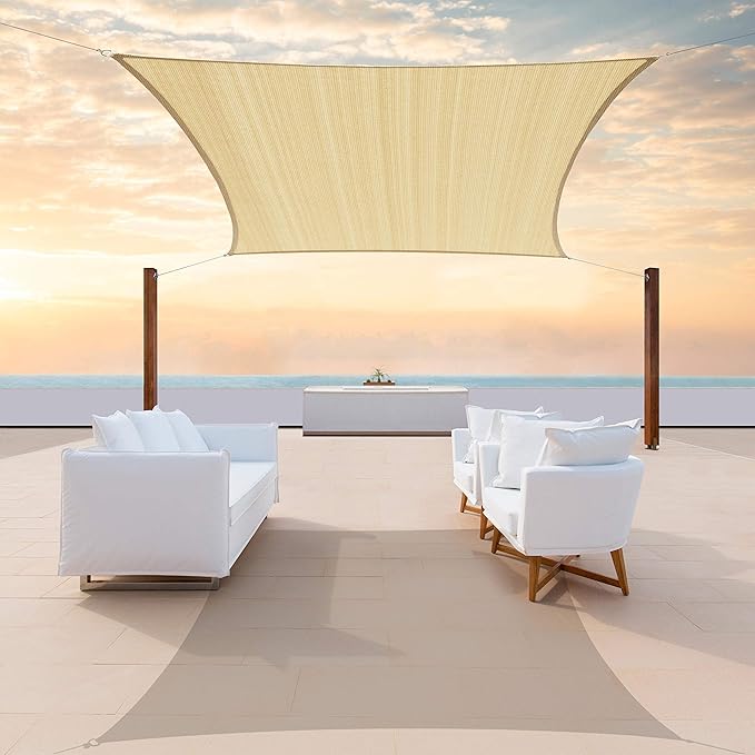 ColourTree 8' x 14' Beige Rectangle CTAPS16 Sun Shade Sail Canopy Mesh Fabric by ColourTree