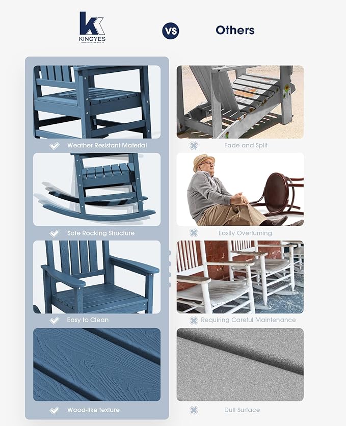 KINGYES HDPE Patio Rocking Chair Set of 4, Outdoor Rocking Chairs Porch Rocker - Image 4