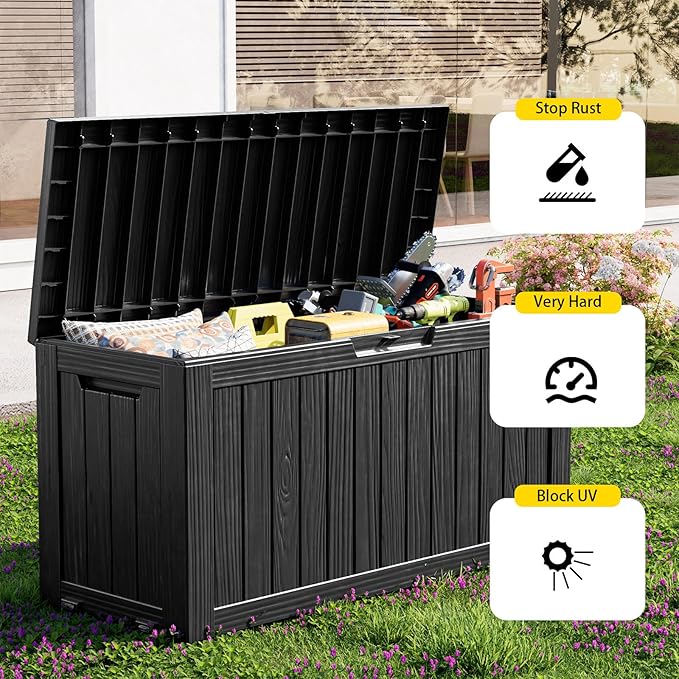 ROJIK Outdoor Storage Box with Wheels – 85 Gallon Mobile Waterproof Resin Deck - Image 4