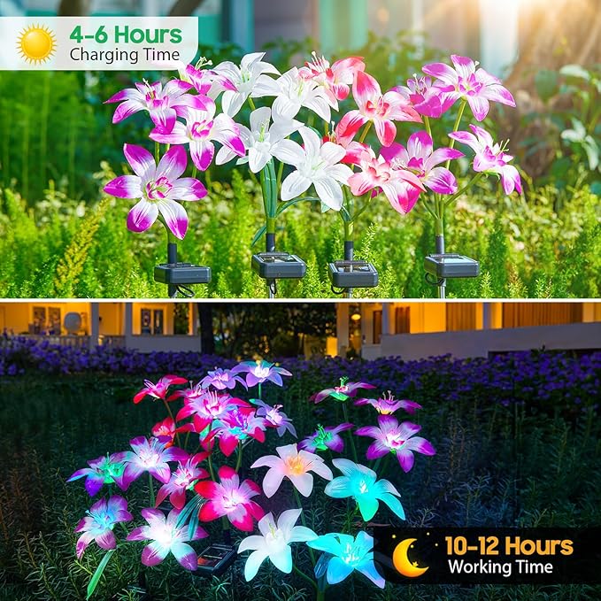 Solar Garden Lights Outdoor, 8 Pack Blooming Lily Solar Flowers Outdoor - Image 5