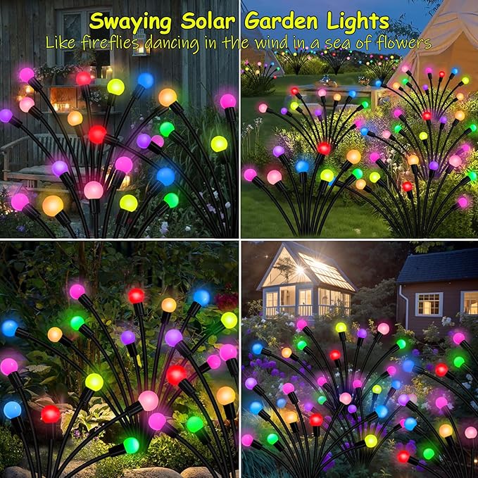 Kohlrabi Solar Garden Lights Outdoor, 10 Pack 80 LED Solar Firefly Lights - Image 5