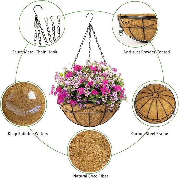 4 Pack 16 Inch Hanging Planters - Image 3