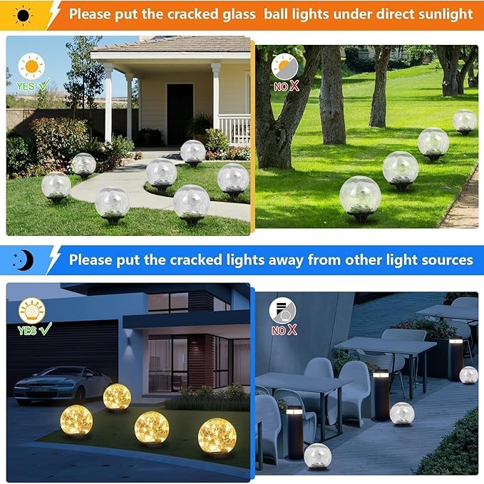 Solar Garden Lights Outdoor Waterproof, 6 Pack LEDs Cracked Glass Ball Light - Image 4