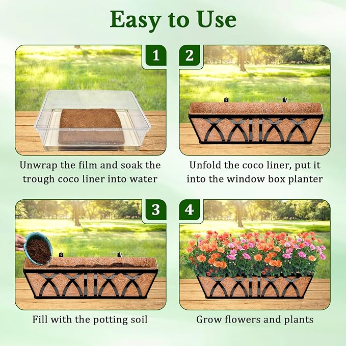 Halatool 4 Pack 24 Inch Window Box Liners, Pre-Formed Coco Fiber Replacement - Image 6