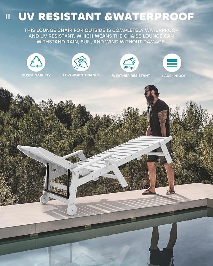 SERWALL Patio Chaise Lounge Chair Set of 2, Poly Lounge Chair - Image 5