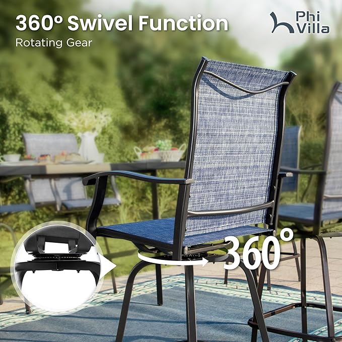 PHI VILLA Outdoor Swivel Bar Stools Set of 4, Bar Height Patio Stools & Chairs - Image 5