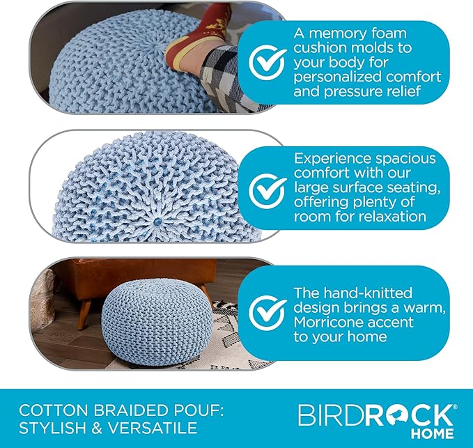 BIRDROCK HOME Round Pouf Ottoman | Cotton Braided Foot Stool - Image 5