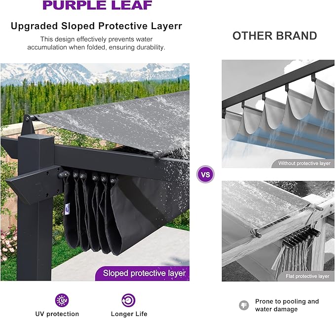 PURPLE LEAF 10' x 13' Aluminum Outdoor Pergola Retractable Pergola - Image 4