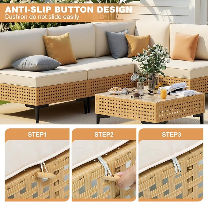 ABCASA Patio Furniture Set, Boho Patio Conversation Set Sectional Sofa - Image 5