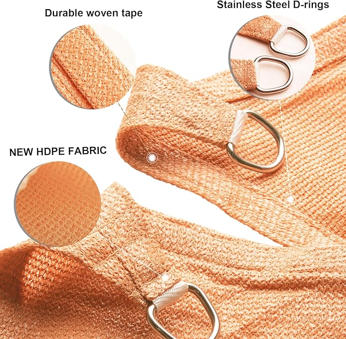 SUNLAX Sun Shade Sail 14' x 14' Peach Fuzz Rectangle Canopy Sail Shade Cover UV - Image 3