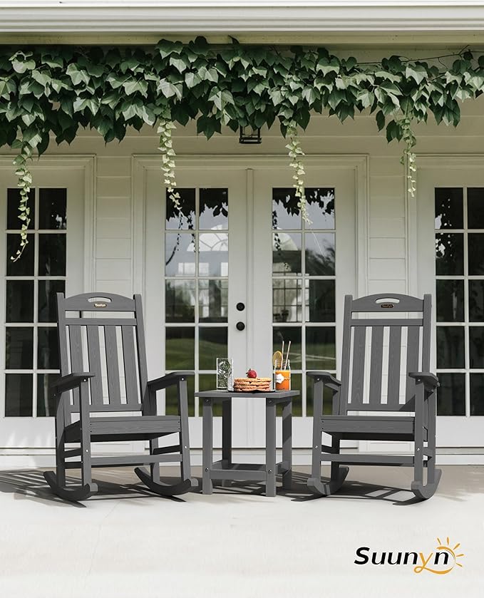 Oversized Outdoor Rocking Chairs Set of 2, High Back Porch Rocking Chair - Image 2