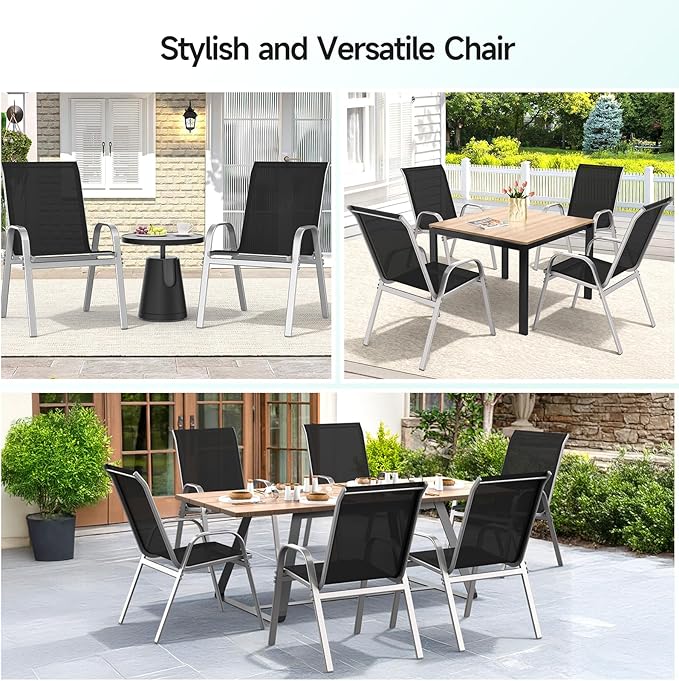 Patio Chairs Set of 4, Easily Set Up Stackable Outdoor Dining Chairs - Image 8