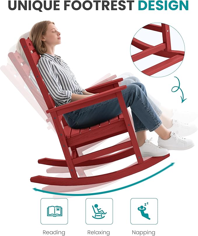 SERWALL Outdoor Rocking Chair Set of 4, Oversized HDPE Patio Rocking Chair - Image 7