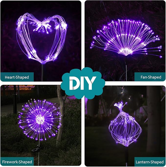 JJGoo Solar Firework Lights, 2 Pack 180 LEDs 2 Lighting Modes Solar Lights - Image 4