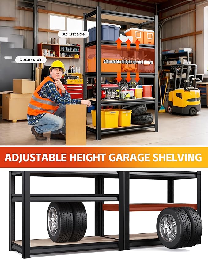 AOAORRG Set of 3 Garage Shelving Heavy Duty Storage Shelves, Metal Adjustable - Image 6