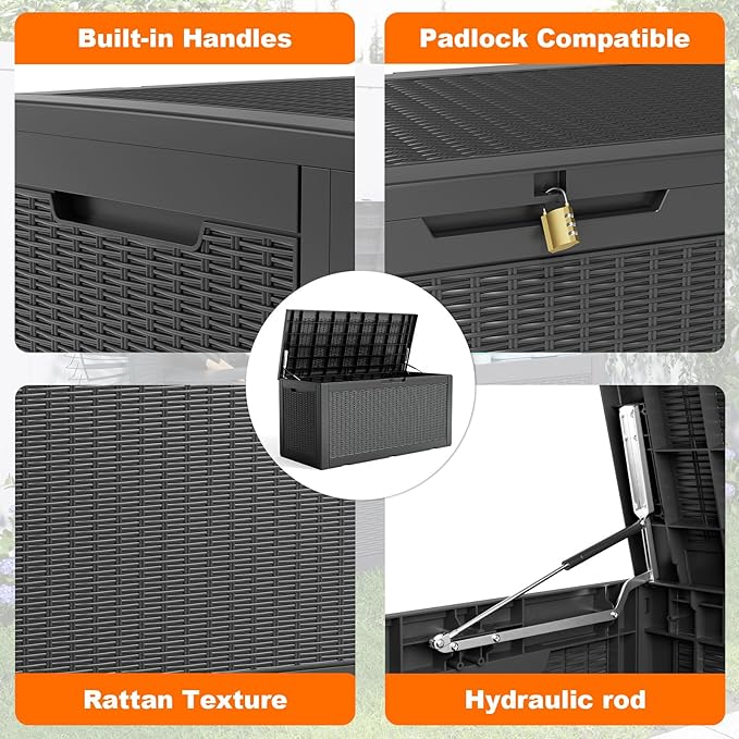 120 Gallon Resin Deck Box, Lockable Weatherproof Outdoor Storage Box - Image 3