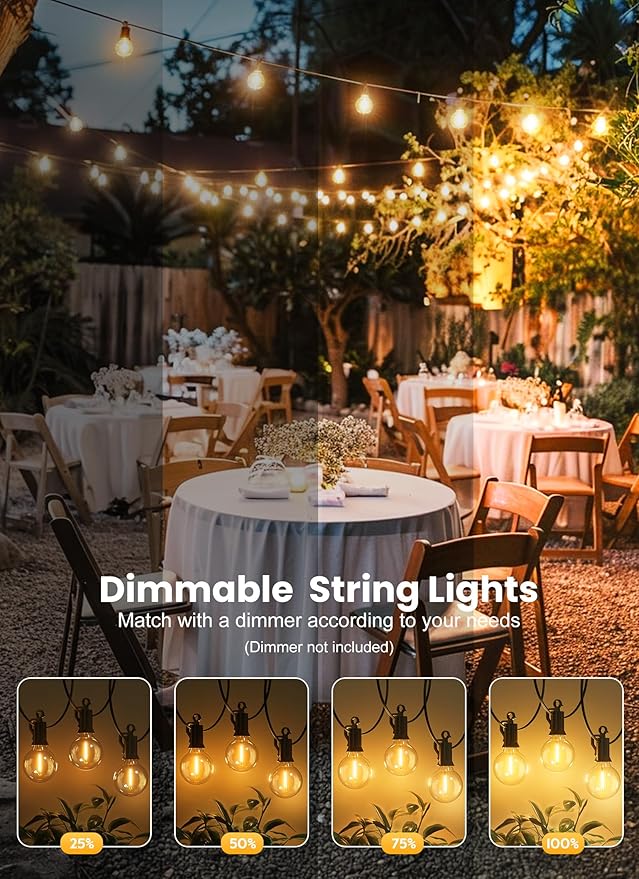 Brightown Outdoor String Lights, 25FT 12+1 G40 Bulbs Shatterproof Patio Lights - Image 8