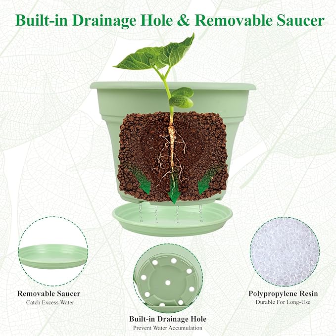 6 Inch Plastic-Flower Pot-for-Indoor Plants, 6 Pack Outdoor Plant Pots - Image 4