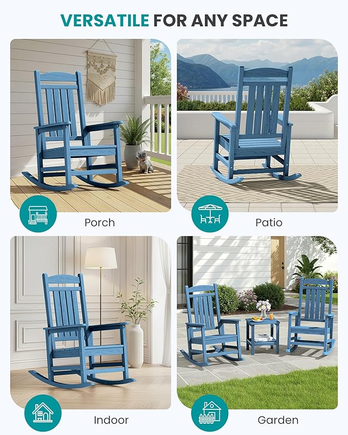 SERWALL Rocking Chairs Set of 4, HDPE Outdoor Rocking Chair, All-Weather Porch - Image 9