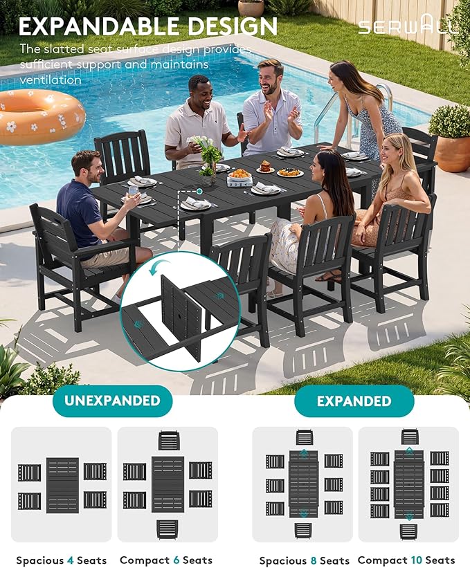 SERWALL 9-Piece Outdoor Dining Set, All Weather HDPE Outdoor Furniture Set - Image 4