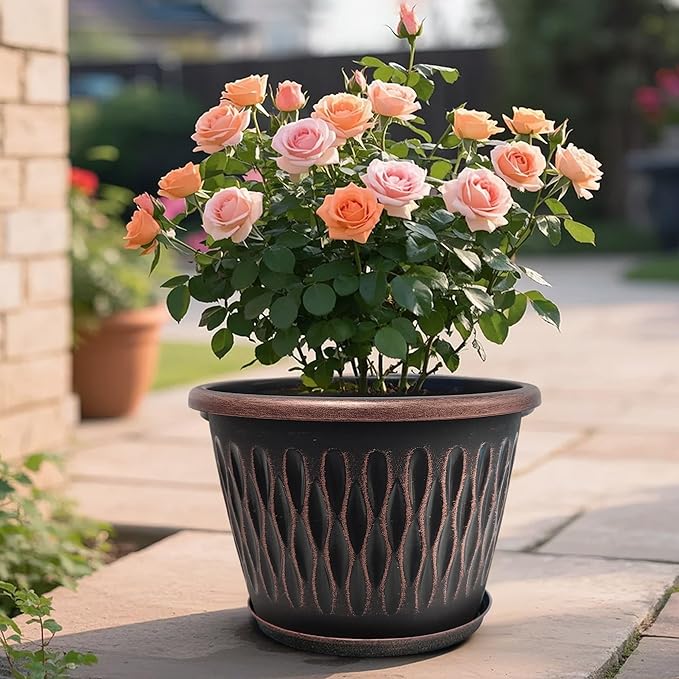 Usocik 4 Pack 10 Inch Retro Plant Pots, Vintage Striped Flower Pots - Image 6