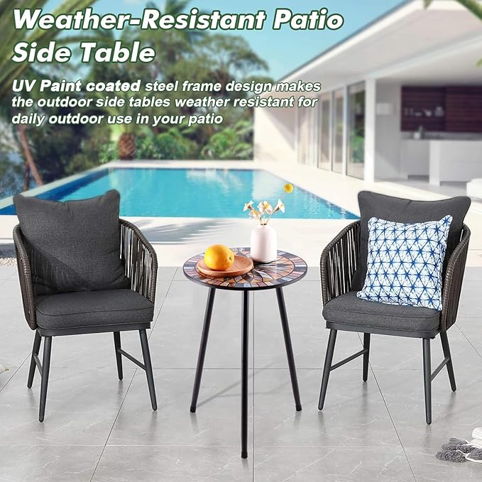 Party Zealot Metal Mosaic Round Side Tables Set of Two 13.4" Small Outdoor - Image 5