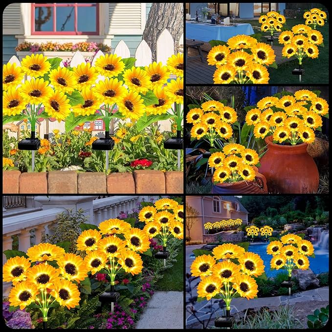 6 Pack with 36 Sunflower Lights, Solar Lights Outdoor Garden Decor, Solar - Image 5