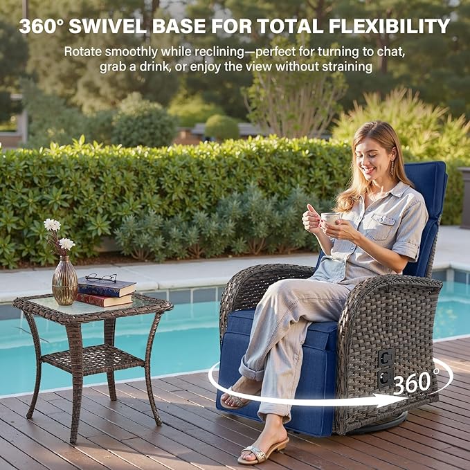 Belord Dual-Adjust Outdoor Swivel Recliner Chair – Wicker Reclining Patio Chair - Image 3