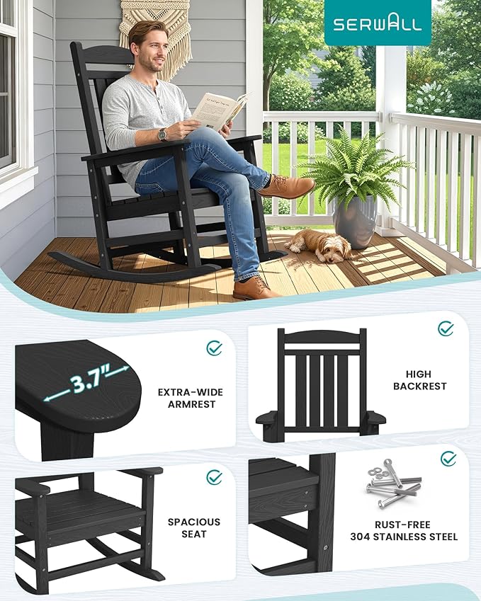 SERWALL Oversized Outdoor Rocking Chair, All-Weather Patio Rocking Chair - Image 7