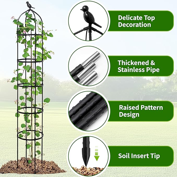 6.7FT Garden Obelisk Trellis for Climbing Plants, Adjustable 5-Tier Metal Plant - Image 3