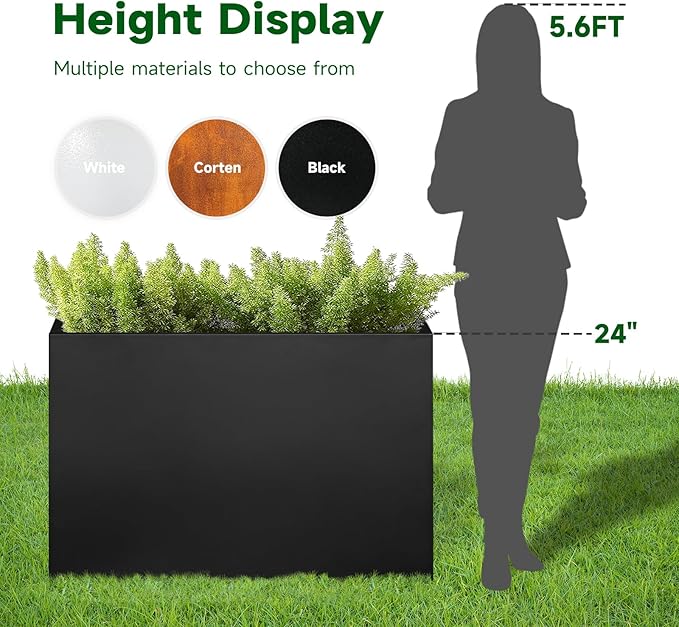 Black Steel Metallic Heavy Planter 36" x 15" x 24" - Image 2