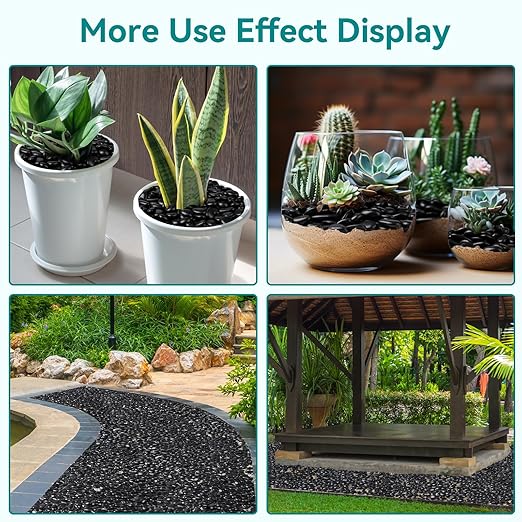 15 lbs Black Rocks for Planters, Polished Garden Stones for Outdoor Landscaping - Image 6