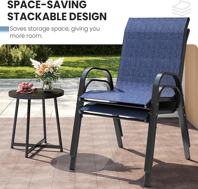 Patio Dining Chairs Set of 8, Outdoor High Stacking Chairs，Breathable Seat - Image 6